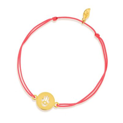 Lucky bracelet Hand of Fatima, 14K yellow gold, coral