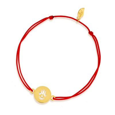 Lucky bracelet Hand of Fatima, 14K yellow gold, red