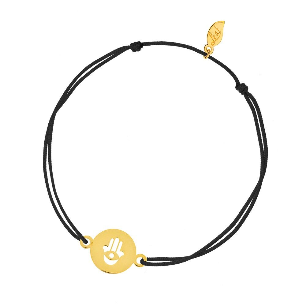 Glücksbändchen Hand der Fatima, 14 K Gelbgold, Schwarz