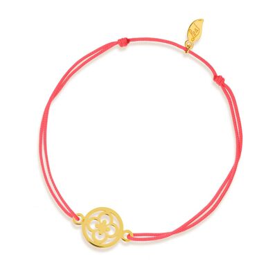 Bracelet porte-bonheur Trèfle, or jaune 14 carats, corail