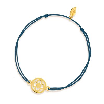 Bracelet porte-bonheur Clover, or jaune 14 carats, bleu marine