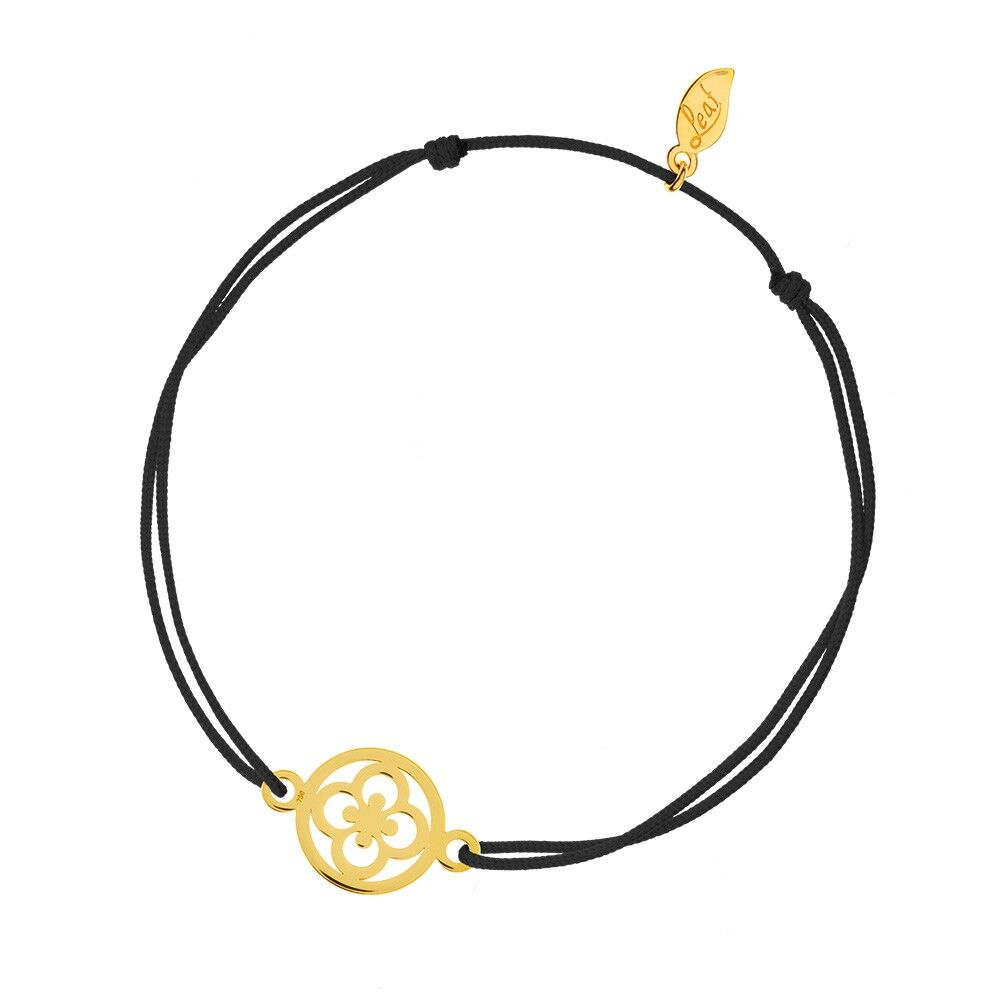 Glücksbändchen Clover, 14 K Gelbgold, Schwarz