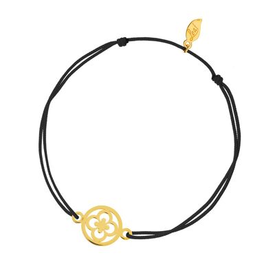 Bracelet porte-bonheur Clover, or jaune 14 carats, noir