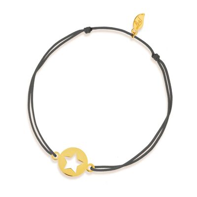 Glücksbändchen Star, 14 K Gelbgold, Anthrazit