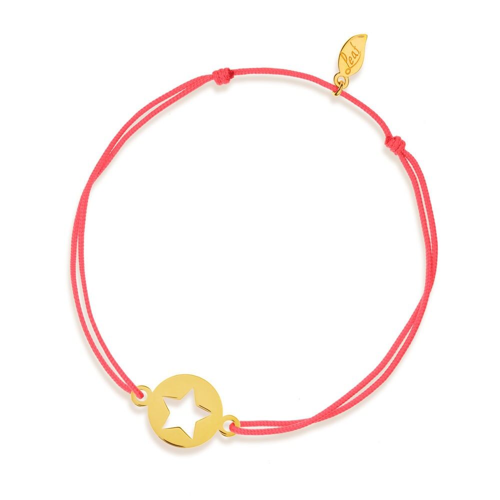 Glücksbändchen Star, 14K Gelbgold, Koralle