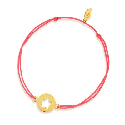 Pulsera de la suerte estrella, oro amarillo de 14 quilates, coral