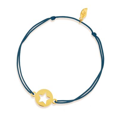 Pulsera de la suerte Star, oro amarillo de 14 k, azul marino