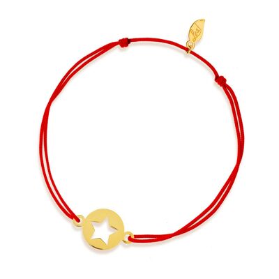 Pulsera de la suerte Star, oro amarillo de 14 k, rojo