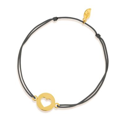 Glücksbändchen Heart, 14 K Gelbgold, Anthrazit