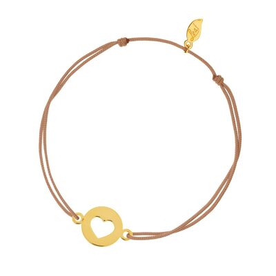 Bracelet porte-bonheur Cœur, or jaune 14 carats, beige
