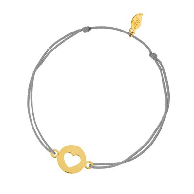 Glücksbändchen Heart, 14 K Gelbgold, Grau