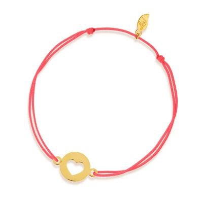 Bracelet porte-bonheur Coeur, or jaune 14 carats, corail