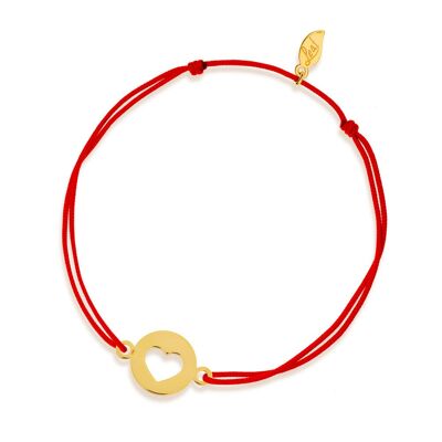 Glücksbändchen Heart, 14 K Gelbgold, Rot