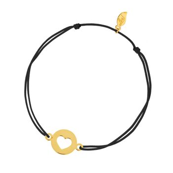 Bracelet porte-bonheur Cœur, or jaune 14K, noir 1