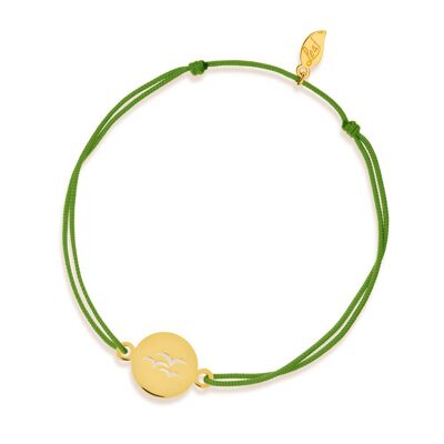 Bracelet porte-bonheur Oiseaux, or jaune 14K, vert