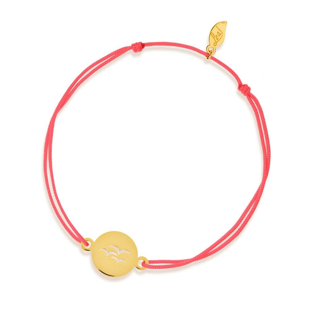 Lucky bracelet Birds, 14 k yellow gold, coral