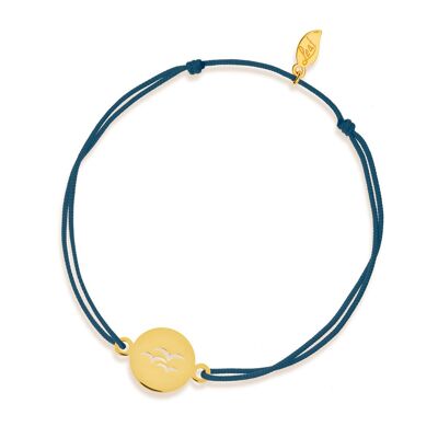 Pulsera de la suerte Birds, oro amarillo de 14 quilates, azul marino