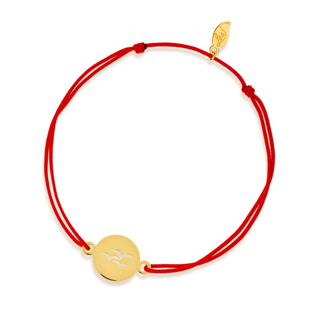 Glücksbändchen Birds, 14 K Gelbgold, Rot