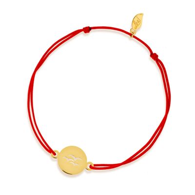 Bracciale portafortuna Uccelli, oro giallo 14 k, rosso