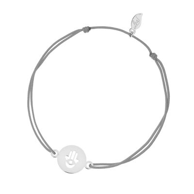 Bracciale portafortuna Mano di Fatima, oro bianco 14 K, grigio