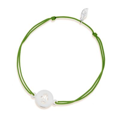 Pulsera de la suerte Mano de Fátima, oro blanco de 14 K, verde