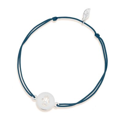 Pulsera de la suerte Mano de Fátima, oro blanco de 14 K, azul marino