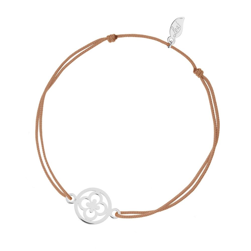 Pulsera de la suerte Clover, oro blanco de 14 K, beige