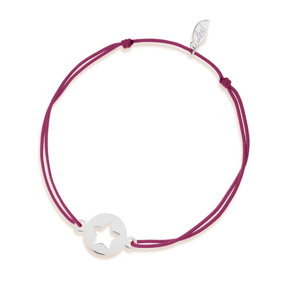 Glücksbändchen Star, 14 K Weißgold, Bordeaux