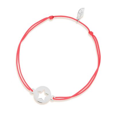 Bracelet porte-bonheur Étoile, or blanc 14 carats, corail