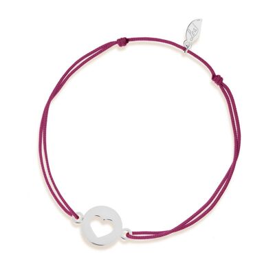 Bracciale portafortuna Cuore, oro bianco 14 K, Bordeaux