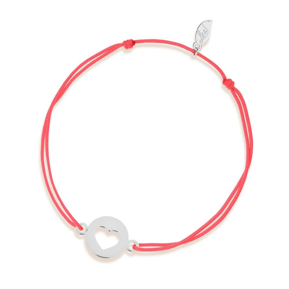 Lucky bracelet Heart, 14 K white gold, coral