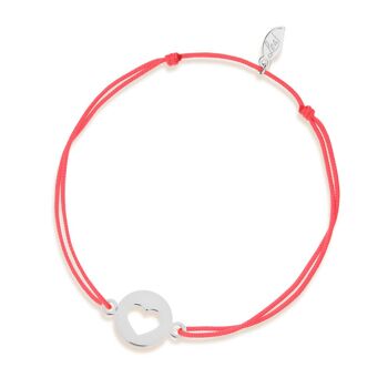 Bracelet porte-bonheur Coeur, or blanc 14 carats, corail 1