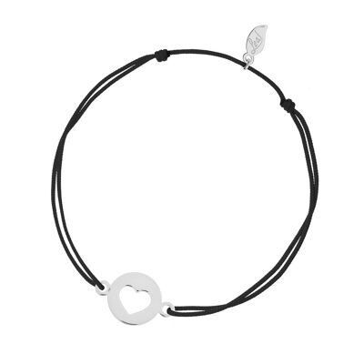 Pulsera de la suerte Corazón, oro blanco de 14 K, negro