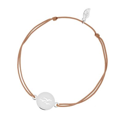 Pulsera de la suerte Birds, oro blanco de 14 K, beige