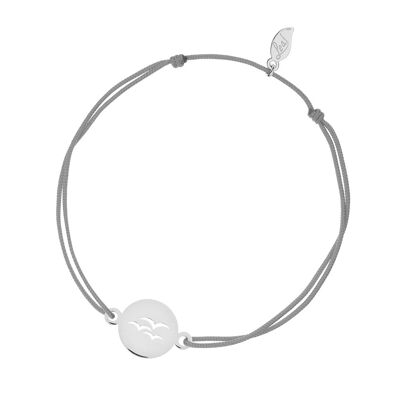 Bracelet porte-bonheur Oiseaux, or blanc 14 carats, gris