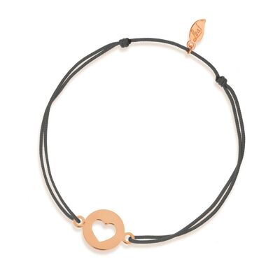 Glücksbändchen Hand der Fatima, 14 K Rosegold, Anthrazit