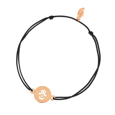 Pulsera de la suerte Mano de Fátima, oro rosa de 14 K, negro