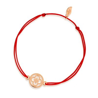 Bracelet porte-bonheur Trèfle, or rose 14 carats, rouge