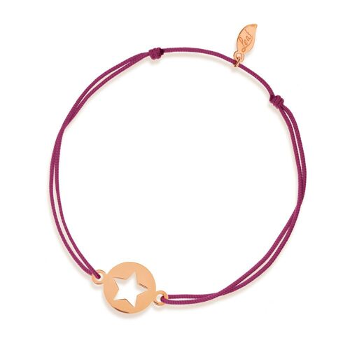 Glücksbändchen Star, 14 K Rosegold, Bordeaux