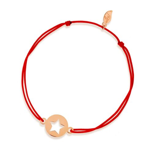 Glücksbändchen Star, 14 K Roségold, Rot