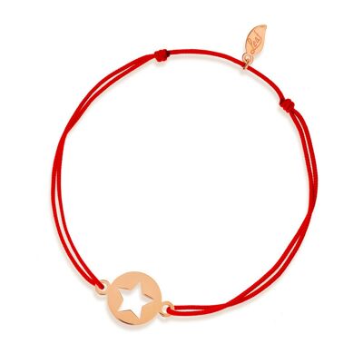 Pulsera de la suerte Star, oro rosa de 14 K, rojo