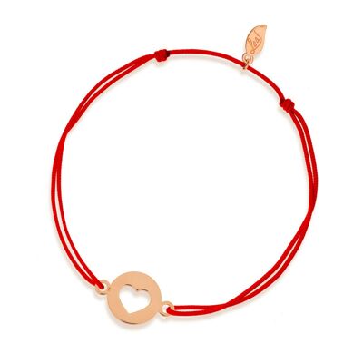 Bracelet porte-bonheur Cœur, or rose 14 carats, rouge