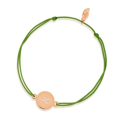 Bracelet porte-bonheur Oiseaux, or rose 14 carats, vert