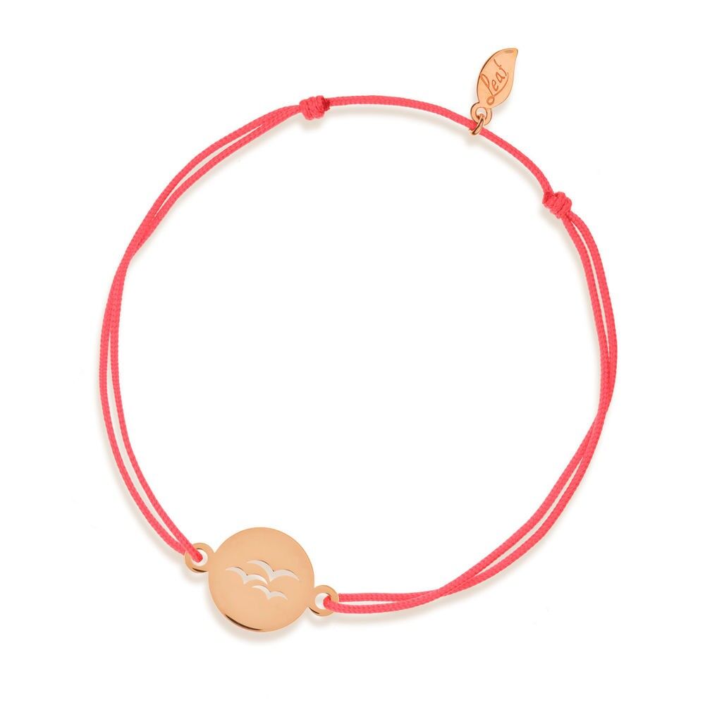 Lucky bracelet Birds, 14 K rose gold, coral