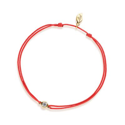 Lucky bracelet "my first diamond", 14K yellow gold, coral