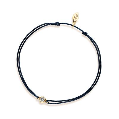 Bracciale fortunato "il mio primo diamante", oro giallo 14K, blu navy