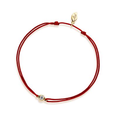 Pulsera de la suerte "mi primer diamante", oro amarillo de 14 quilates, rojo