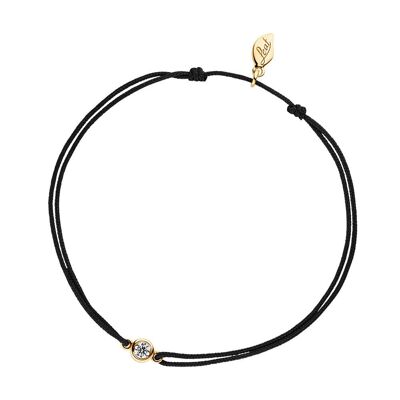 Bracelet porte-bonheur "mon premier diamant", or jaune 14K, noir