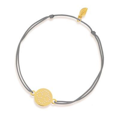 Pulsera de la suerte Disco TRÉBOL, oro amarillo de 14 quilates, Burdeos