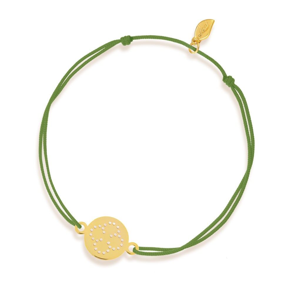 Glücksbändchen Disc CLOVER, 14K Gelbgold, Koralle